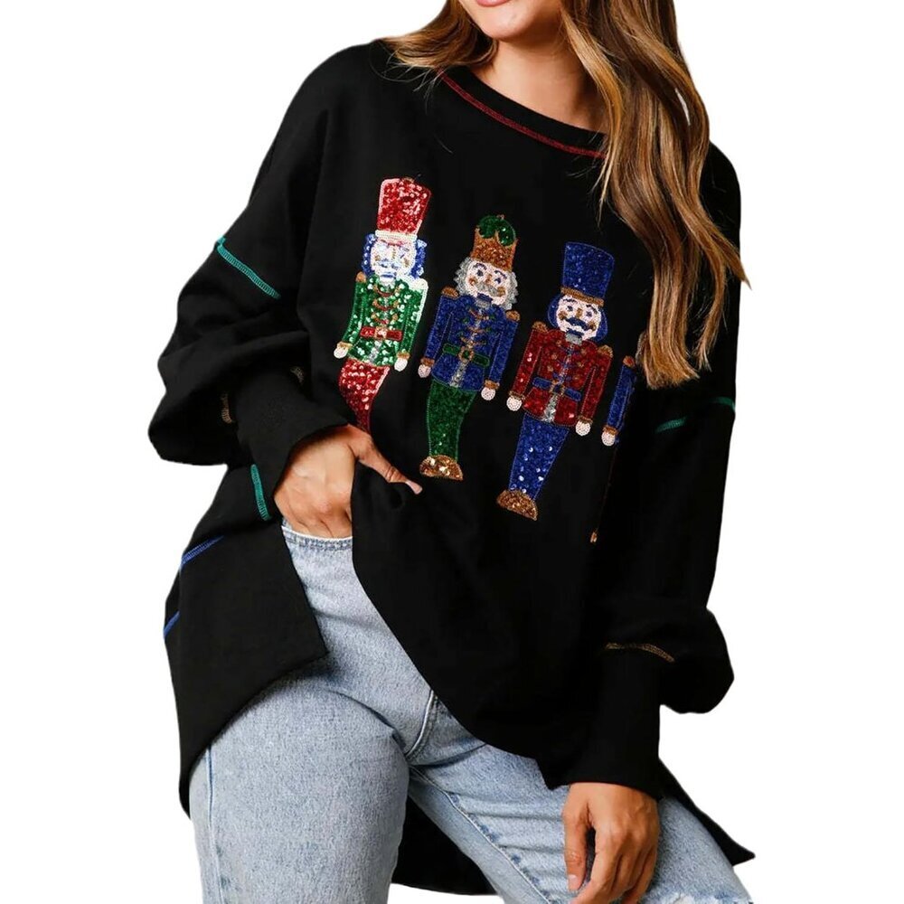Women's Christmas Sweatshirts Cotton Santa Graphic Long Sleeve Hoodie Pullover - Picture 3 of 6